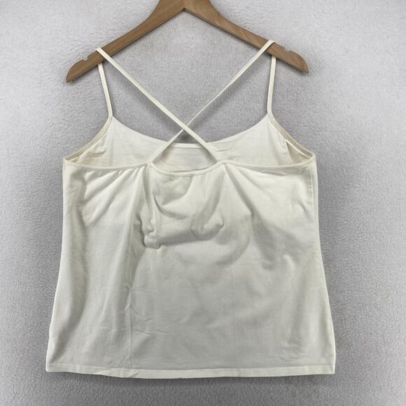 EILEEN FISHER Tank Top XL Organic Cotton Jersey Cross Back Shelf Bra White USA - Picture 3 of 16